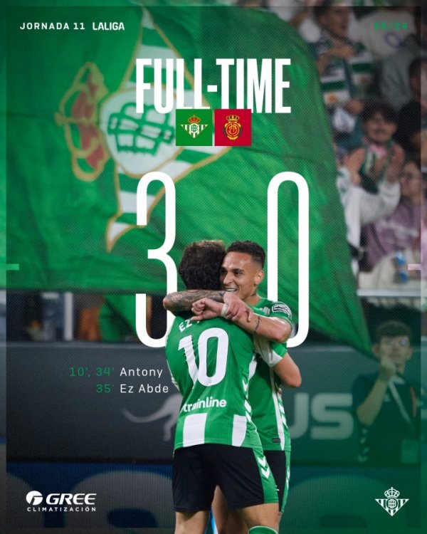 2射1传主宰球场！安东尼当选贝蒂斯vs马洛卡全场最佳球员